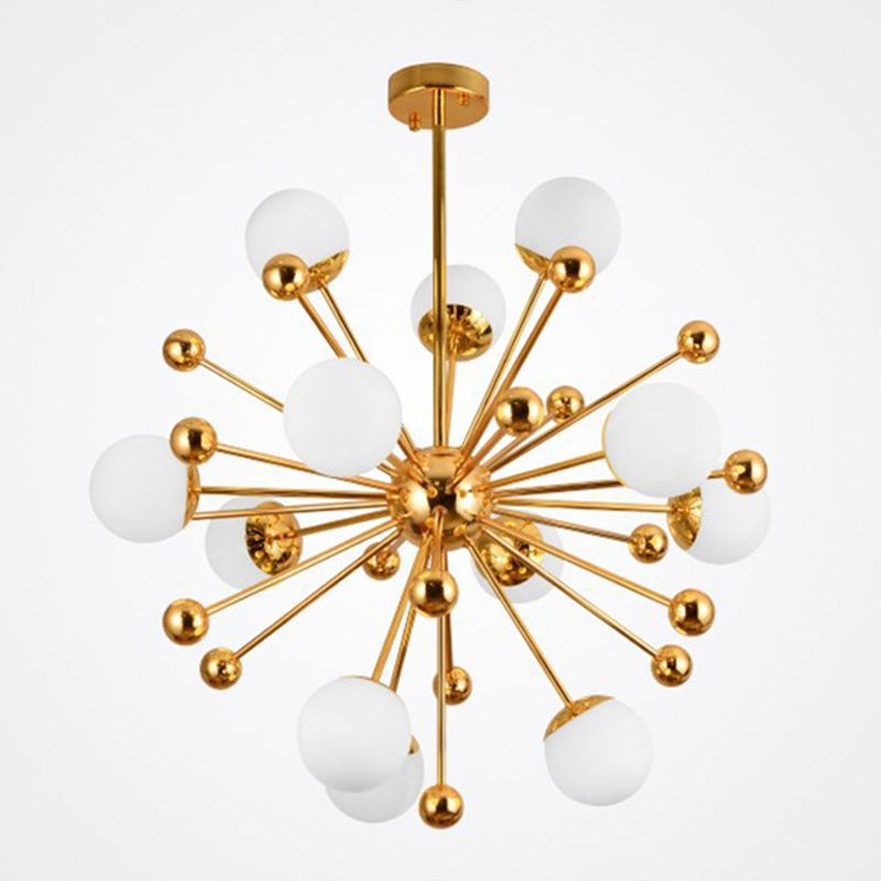 Golden Dandelion Chandelier Minimalist 12-Light Cream Glass Pendant Light for Living Room