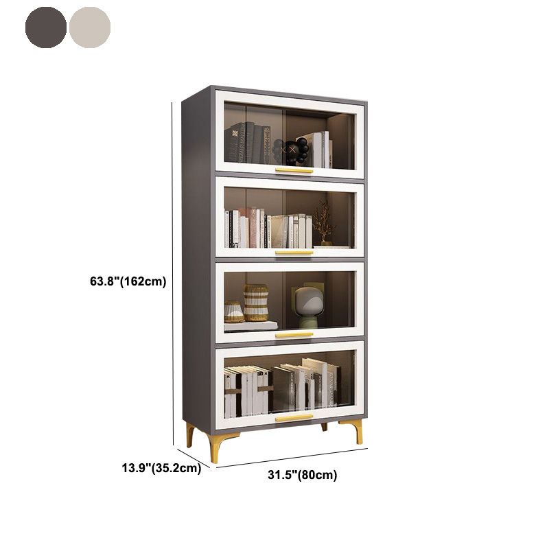 Modern Engineered Wood Bookcase White Standard Shelf with Door