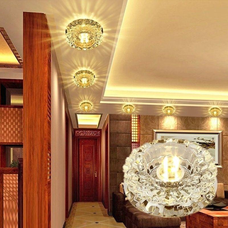 Floral Flush Ceiling Light Contemporary Crystal Corridor LED Flush Mount Lighting Fixture in Clear