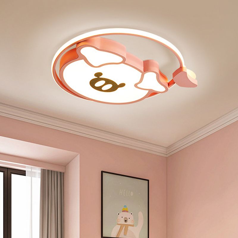Stile del fumetto LED Apparecchio montato a soffitto rosa/oro bella luce del maiale con ombra acrilica per la camera da letto
