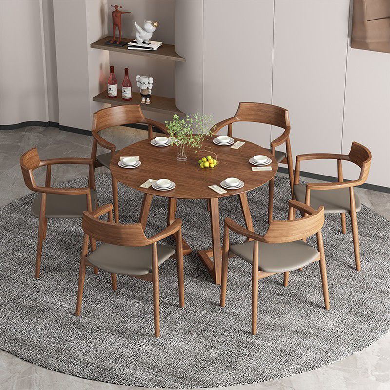 1/2/4/7 Pcs Wood Modern Dining Room Set with Round Table and Wood Chairs Dinette Set
