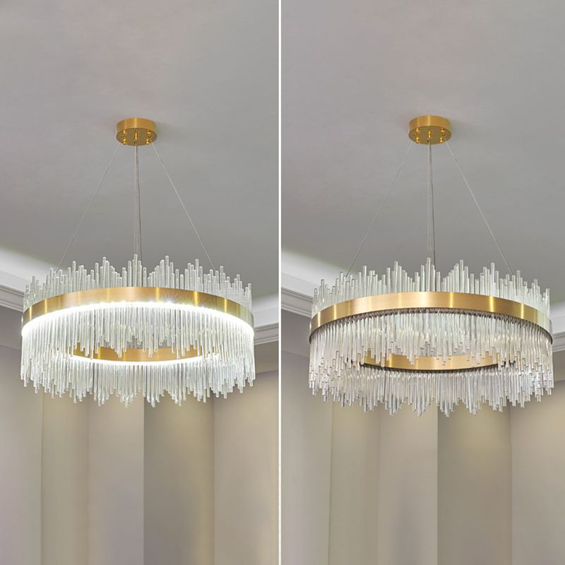 Mid-Century Modern Clear Crystal Down Lighting Pendant Round LED Suspension Lamp for Dining Table