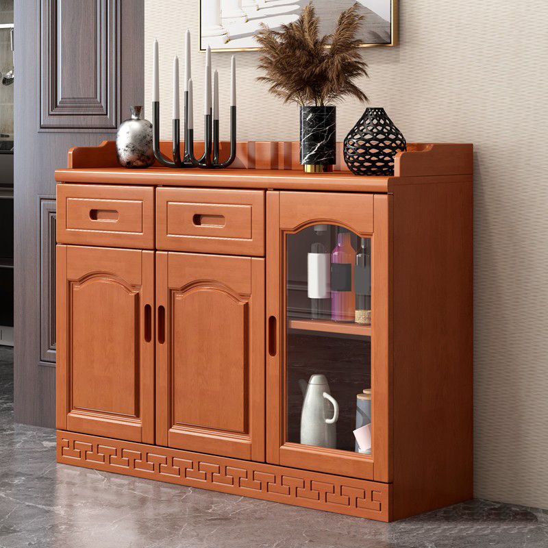 Mid-Century Modern Accent Cabinet with Drawers and Doors in Rubberwood