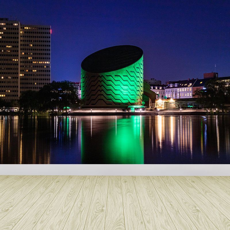 City Night View Mural Wallpaper Mildew Resistant Wall Covering for Meeting Room Decoration