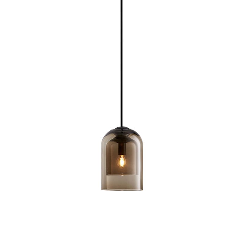 Bedroom Pendant Ceiling Light Modern Style Amber Hanging Lamp Kit with Bell Glass Shade