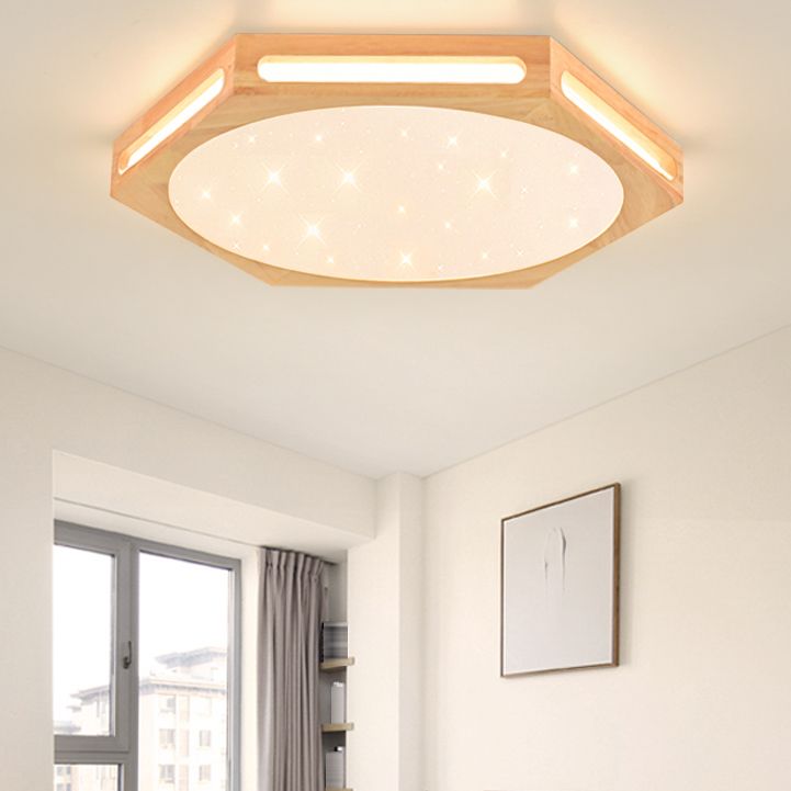 Modern Style Geometry Shape Ceiling Lamp Wood 1 Light Ceiling Lighting for Dining Room