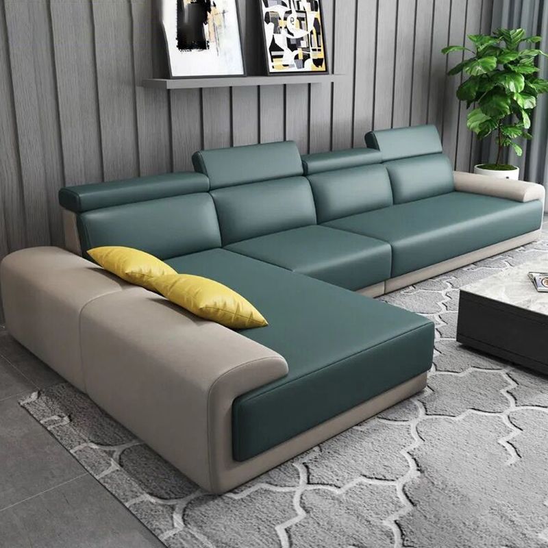 Modern Sectional with Adjustable Head Pillow and Pillow Top Arm