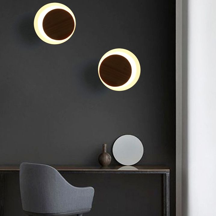 Éclairage d'applications à disque rond en bois de style minimaliste moderne 1 appliques lumineuses