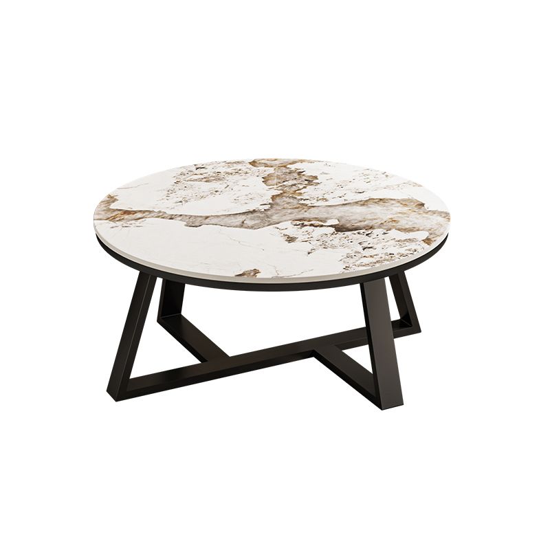 Round Coffee Table Cross Legs Coffee Table Set with Metal Legs
