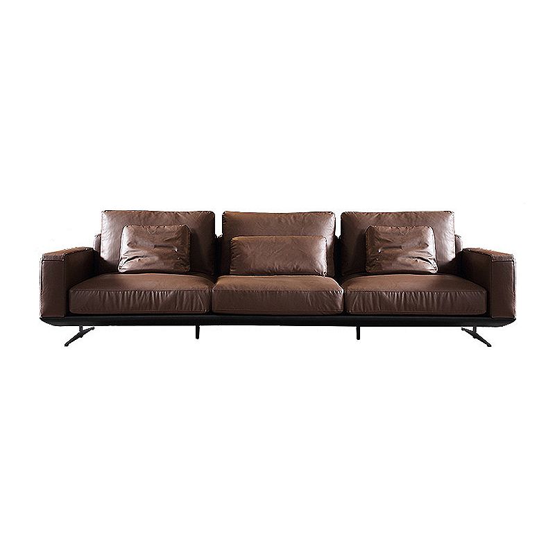 Mid-Century Modern Square Arm Sofa and Chaise Genuine Leather Sectional for Living Room