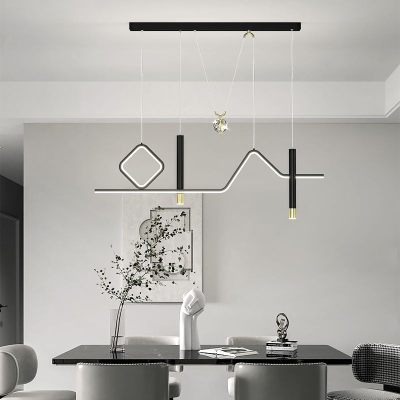 Linear Island Lighting Modern Metal 4 Light Island Light Fixtures in Black