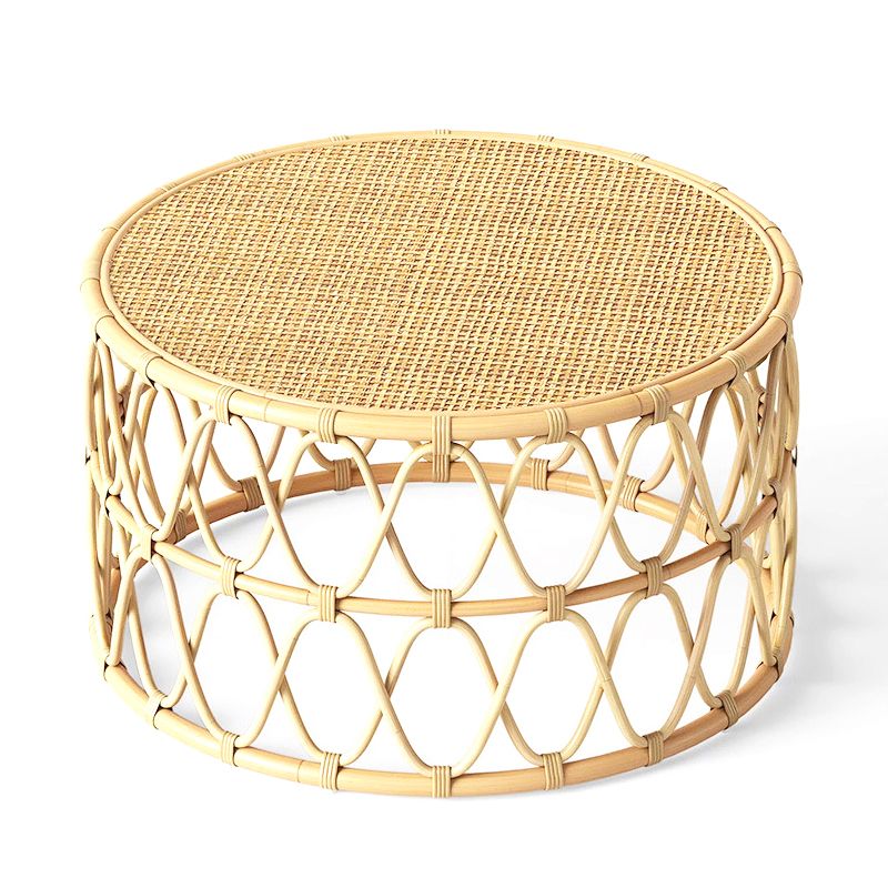 Scandinavian Round Cocktail Table with Wicker Base Natural/Black