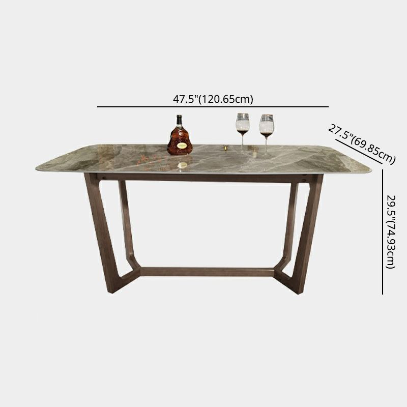 Contemporary Style Sintered Stone Dining Table with Grey Fixed Table and Trestle Base