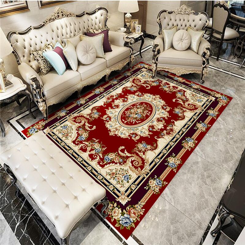 Mid-Century Indoor Rug Classic Floral Printed Carpet Non-Slip Backing Carpet for Living Room