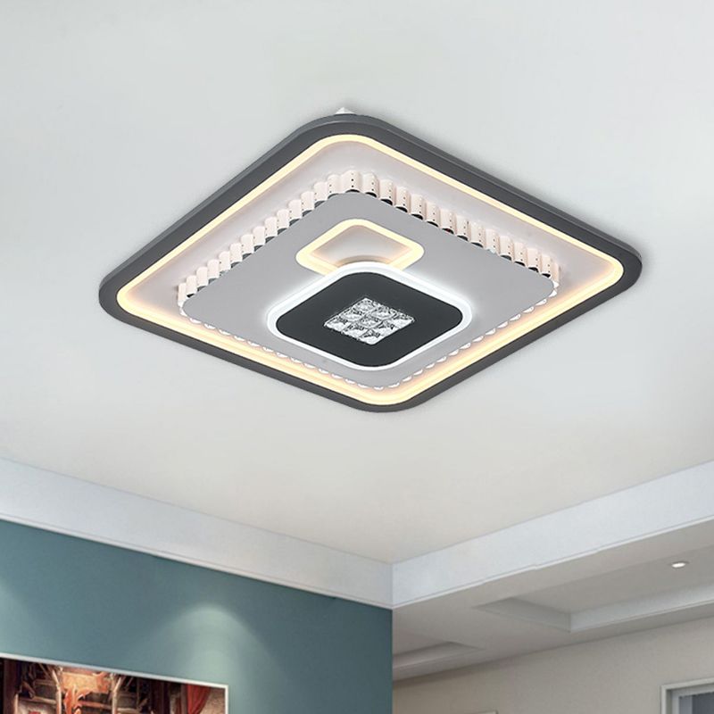 Crystal Black and White Flush Mount Fixture Square/Rectangle LED Contemporary Ceiling Mounted Light