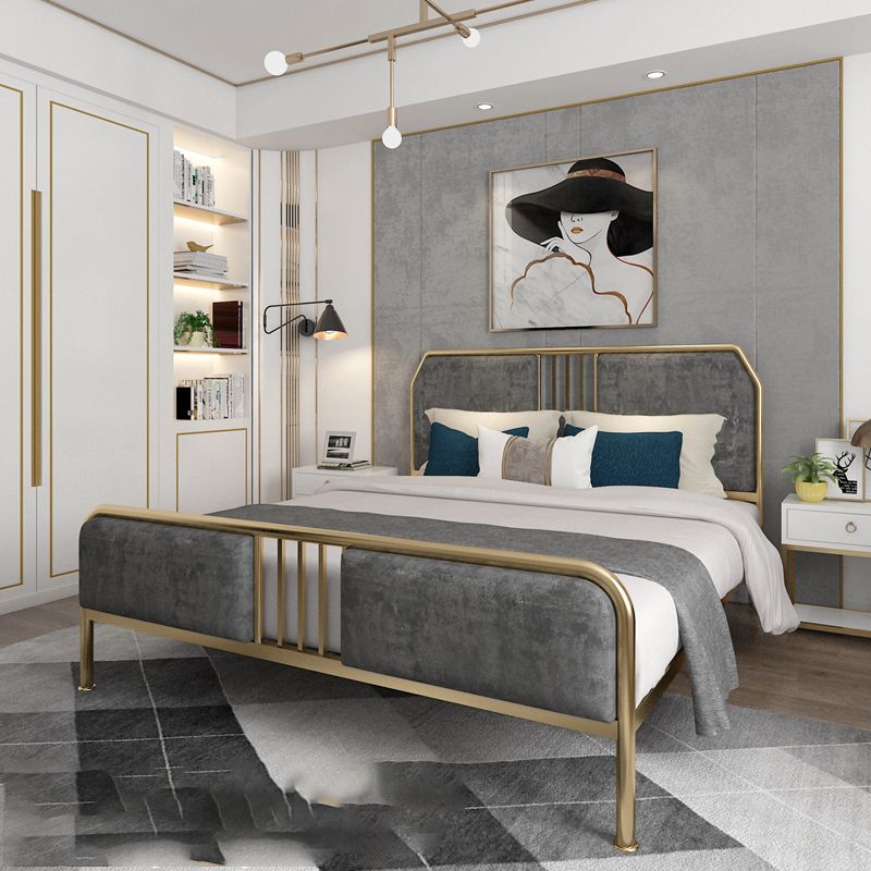 43.3" Grey Upholstered Bed with Headboard Low Profile Metal Bed