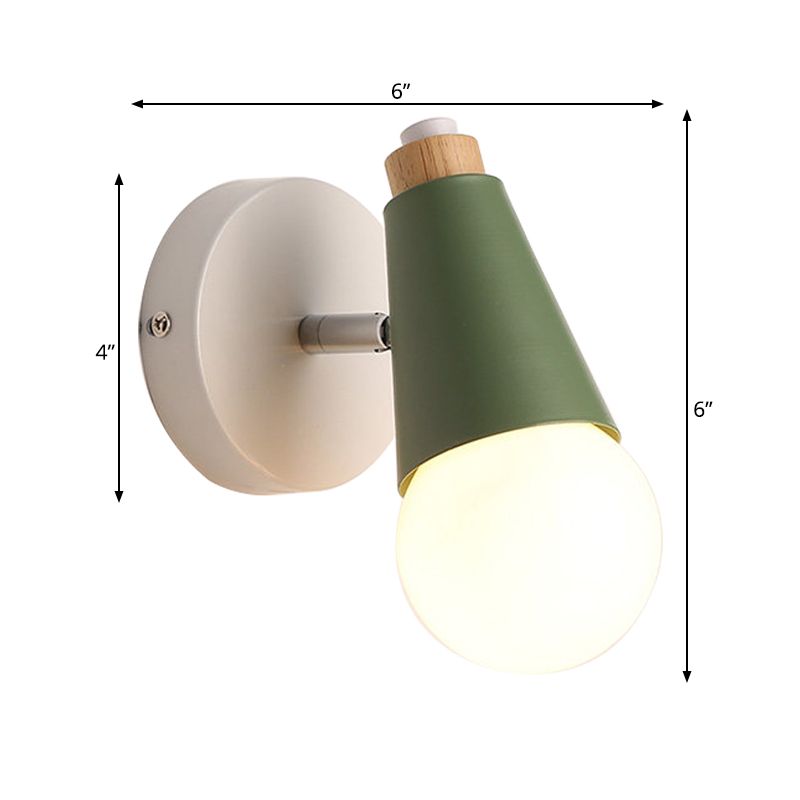 Bedside Hallway Sweet Cone Wall Light Metal One Light Nordic Style Rotatable Wall Lamp