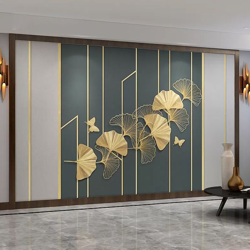 Whole Ginkgo and Butterfly Mural Blackish Green Non-Woven Material Wall Covering for Coffee Shop, Made to Measure