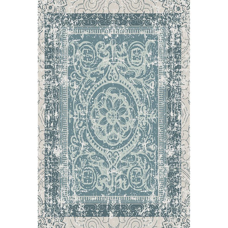 Green Moroccan Rug Polyester Medallion Pattern Rug Pet Friendly Washable Anti-Slip Backing Carpet for Decoration