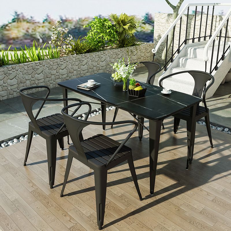 Modern 1/5 Pieces Metal Dining Set Stone Dining Table Set for Outdoor