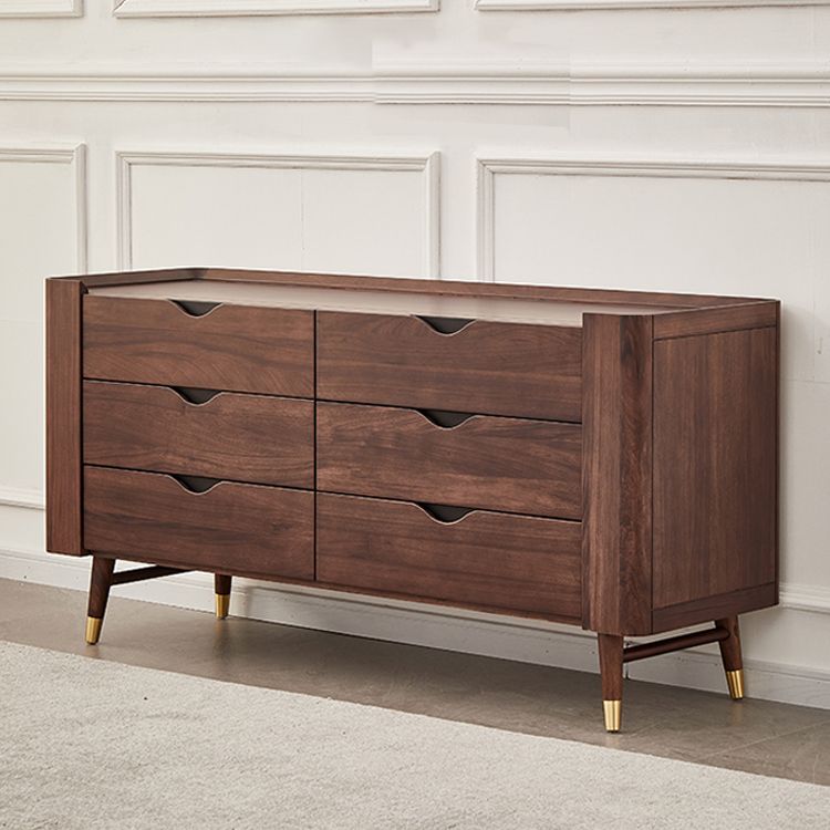 Mid-Century Modern Brown Accent Chest with 6 Soft Close Drawers