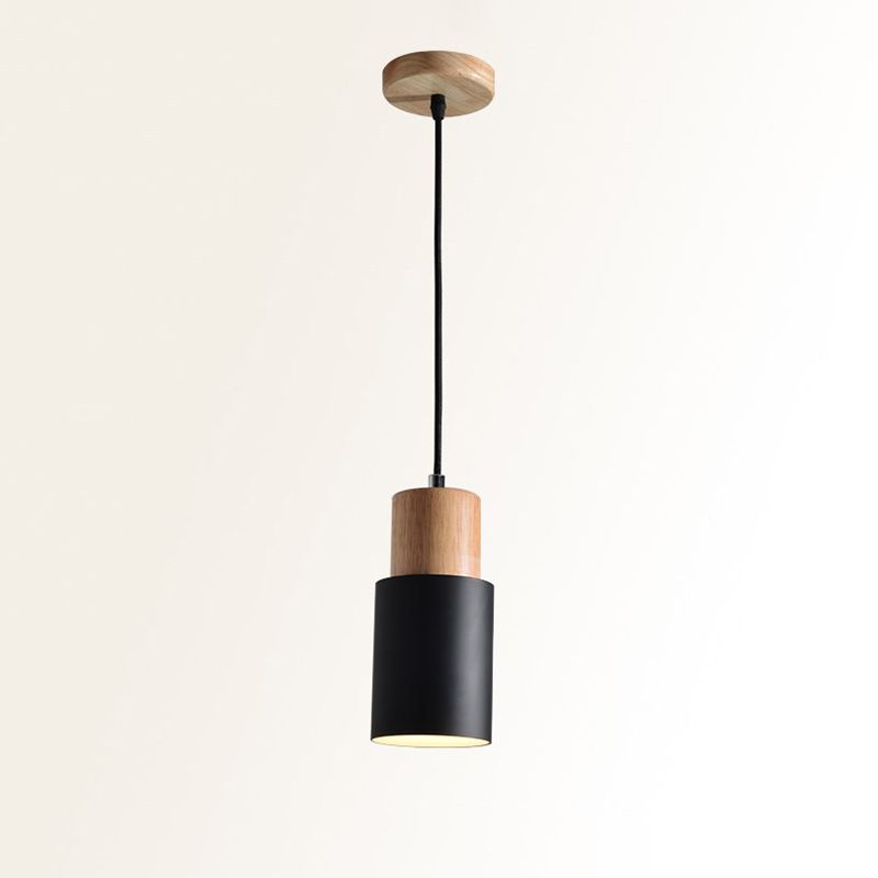 Macaron minimaliste moderne Lampe suspendue en bois de la lampe cylindrique avec une teinte en aluminium