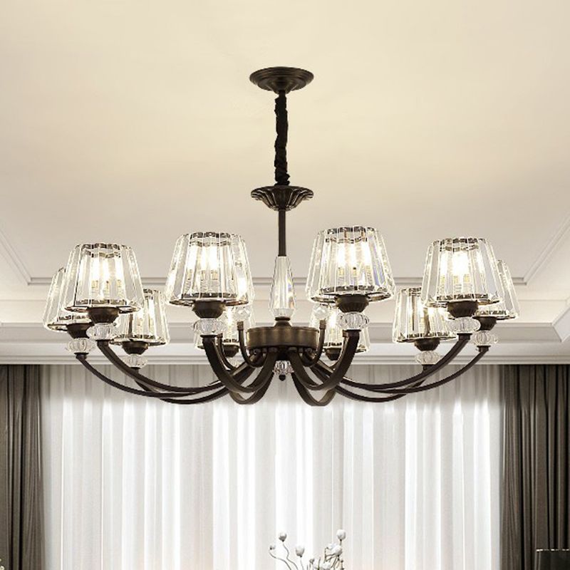 Conical Hanging Chandelier Minimalist Crystal Black Suspension Light with Arched Arm