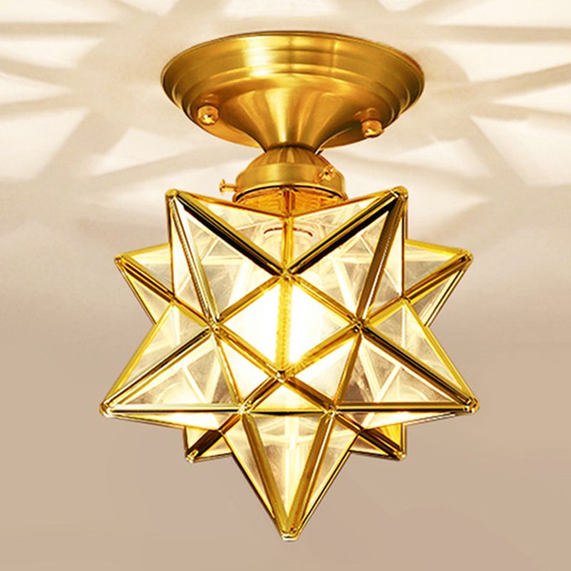 Colonial Style Light Fixture Metal 1 Head Star Ceiling Mount Light for Sitting Room