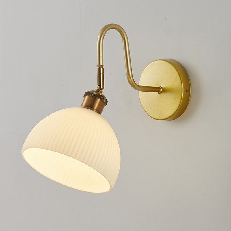 1 - Light Wall Sconce in Gold Iron Wall Barn Light with Glass Dome Shade