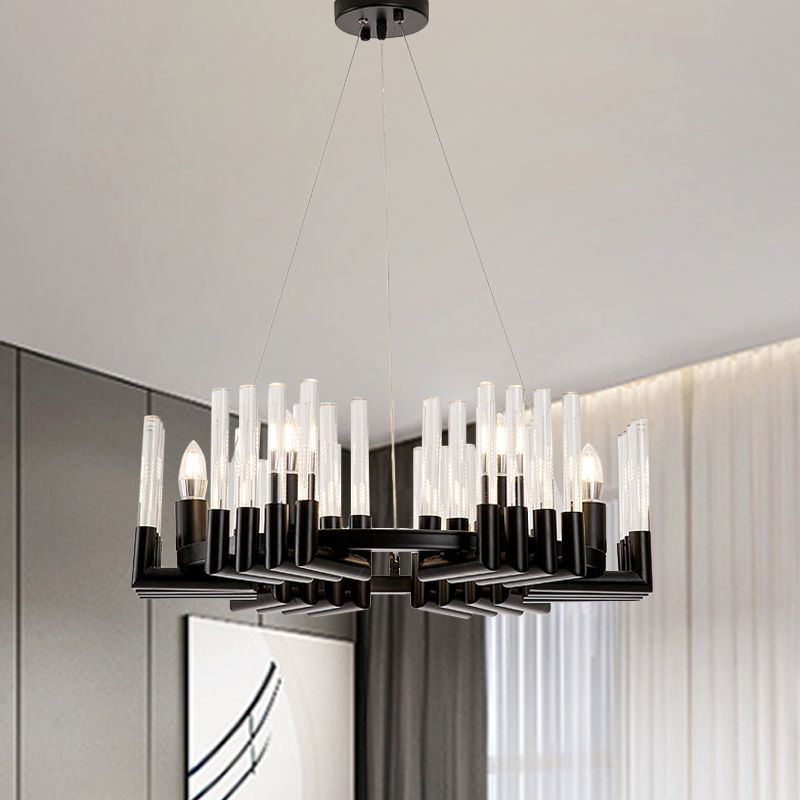 Lampada del lampadario in ferro circolare Contemporaneo 6/8 Luci Black Aitura del soffitto con tubo di cristallo
