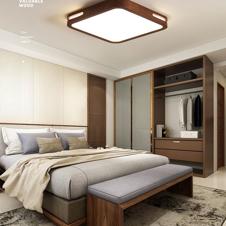 Donkerbruin geometrisch inbouwlicht Minimalistisch LED houten plafondlicht voor slaapkamer