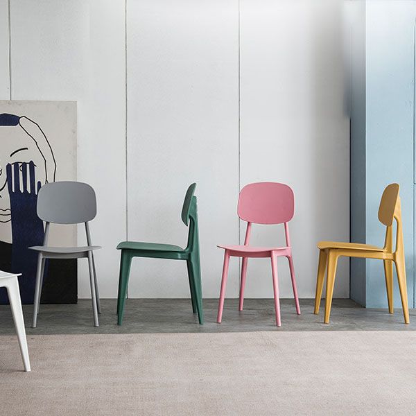 Silla sin brazos de comedor de plástico de estilo contemporáneo, respaldo abierto, sillas laterales para uso doméstico