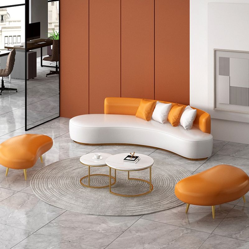 Faux Leather Contemporary Standard Armless Sofa Curved Sofa for Living Room