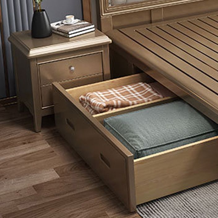 Contemporary Standard Bed Solid Wood Bed Frame with Upholstered Headboard