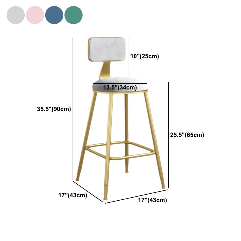 Nordic Armless Backrest Counter Stool Iron Dining Room Bar Stool with Velvet Cushion