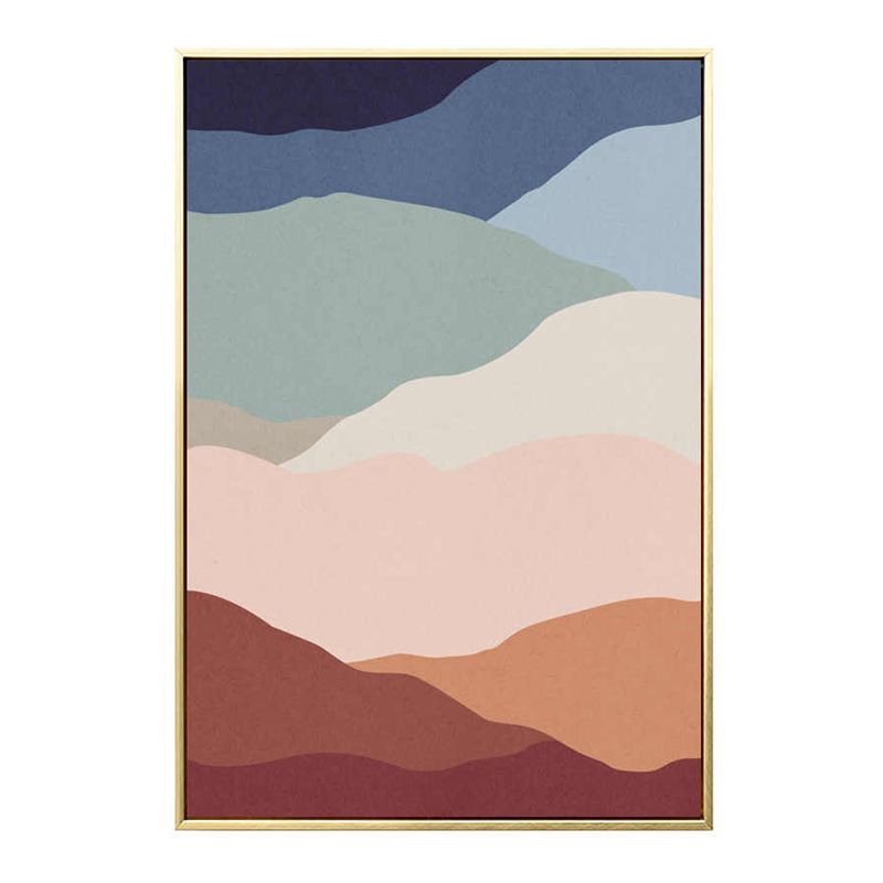 Canvas print met veelkleurig golfpatroon, Scandinavische textuur, kunst aan de muur, decor in bruin voor woonkamer