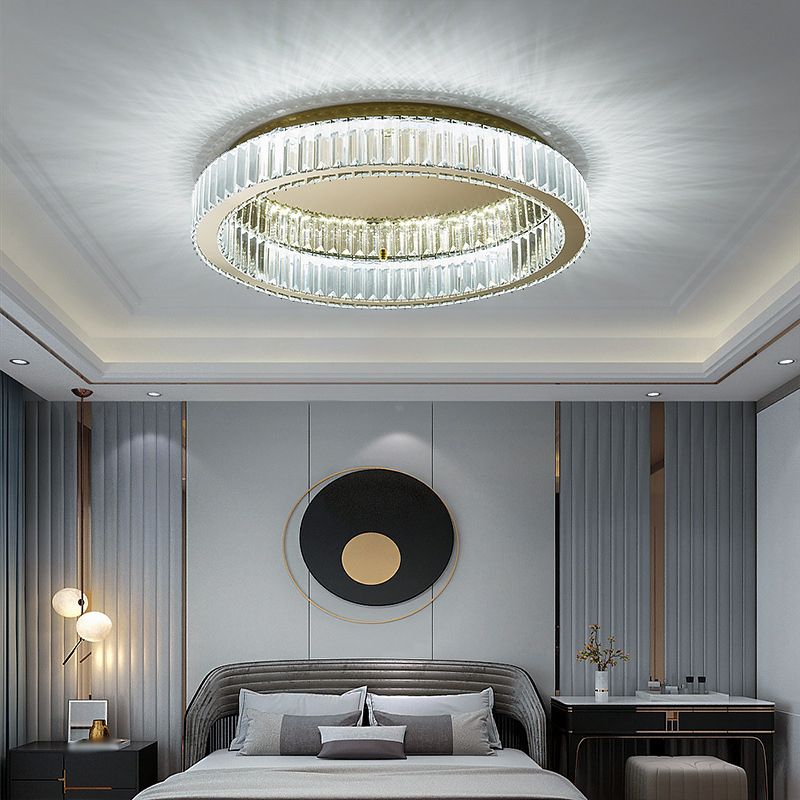 Modern Fashionable LED Ceiling Fixture Stainless-Steel Flush Mount with Crystal Shade