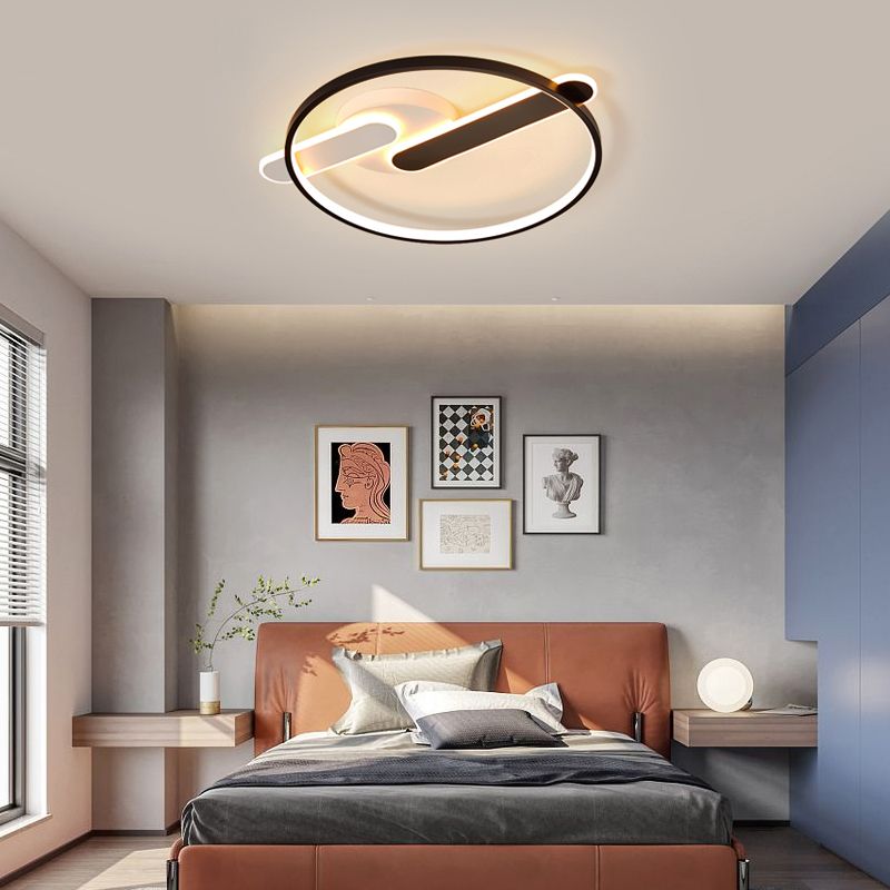 Minimalist Circle Ceiling Flush Mount Acrylic Corridor LED Flush Light Fixture in Black and White