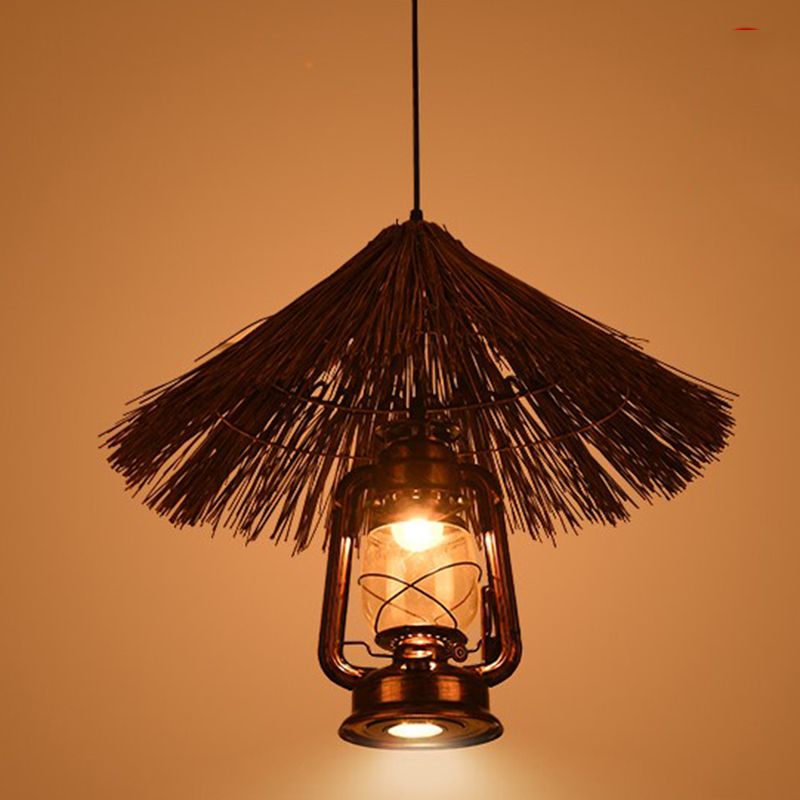 Rustieke hoed schaduw lantaarn hanger 1-licht helder glazen slinger licht in zwart voor restaurant