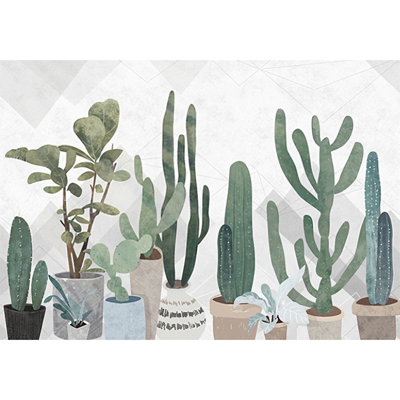 Fresh Cactus Wall Covering for Living Room in Pastel Green, Personalized Size Available