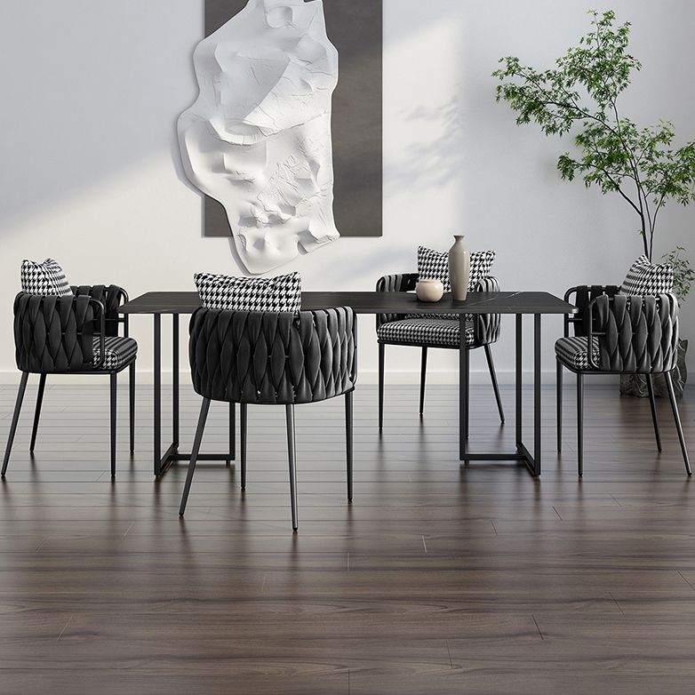 Industrial Black Table for Restaurant Rectangle Dining Table with Double Pedestal