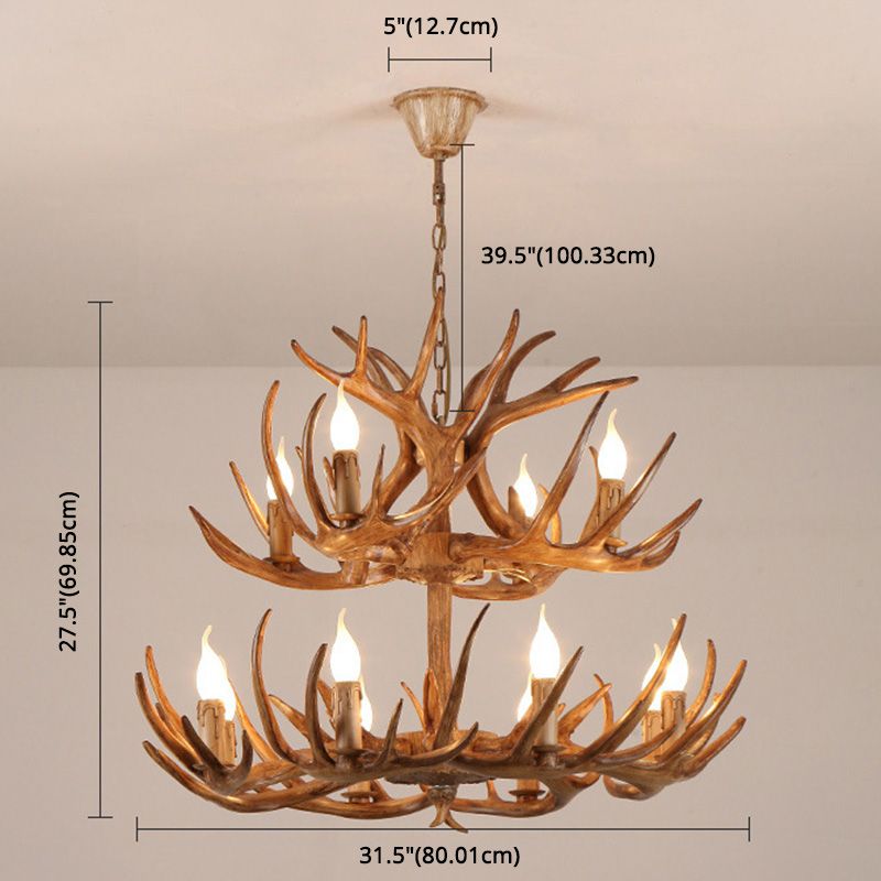 Deer Antler Chandelier Light Fixture Rustic Vintage Plastic Pendant Lighting for Restaurant