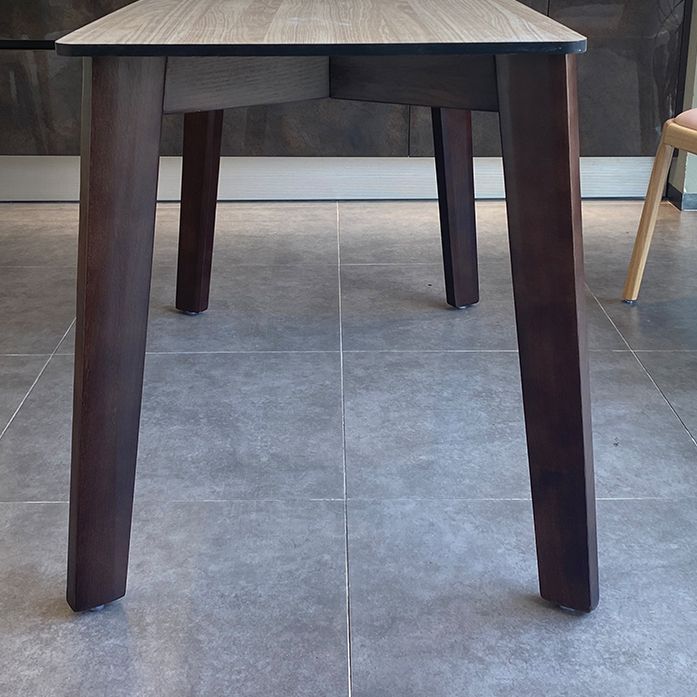 Modern Rectangle Dining Table Stone Top Walnut Tripod Base Dining Table