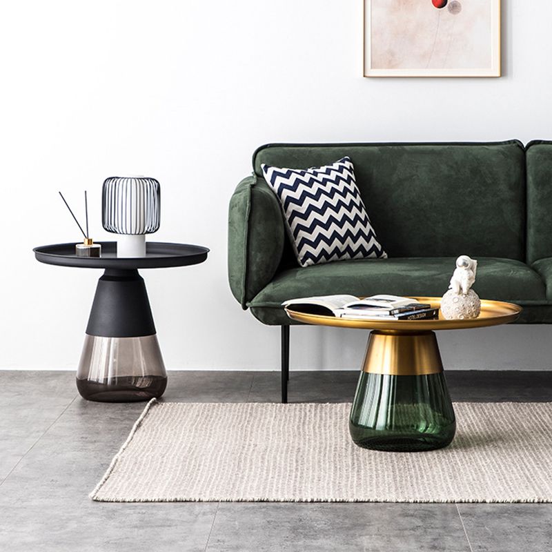 Modern Style Black/gold Metal Countertop Glass Base Grey/green Round Side Table