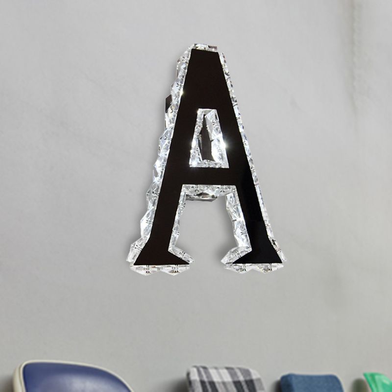 LED Store Wall Lamp Modern Black Wall Mount Light with A-Shaped Clear Crystal Shade in Warm/White/Natural Light