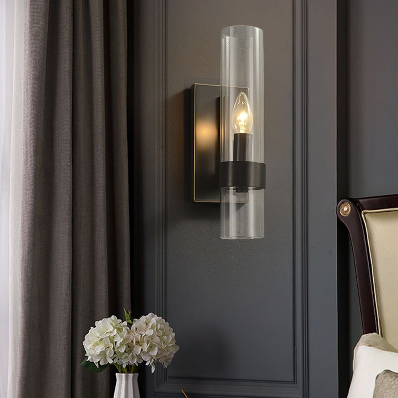 Cylinder Shape Glass Wall Light Industrial Style 1 Light Wall Light Sconce