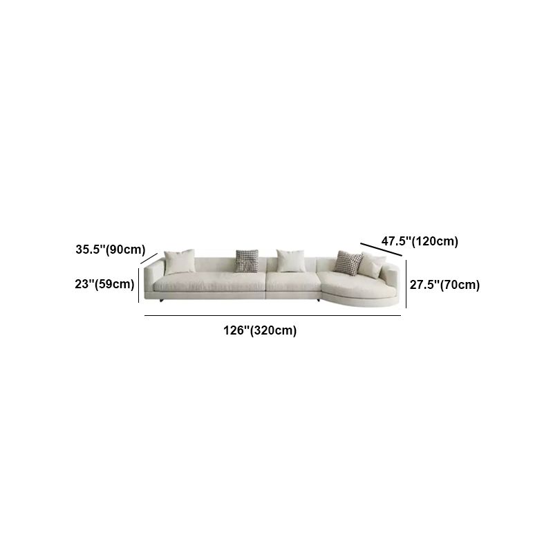 Flannelette Sectional Square Armrest Latex/down Upholstery Filled White Sofa