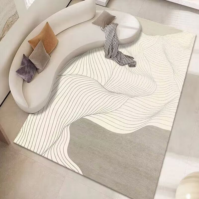 Contemporary Abstract Printed Bedroom Stain Resistant Rectangle Polyster Indoor Rug