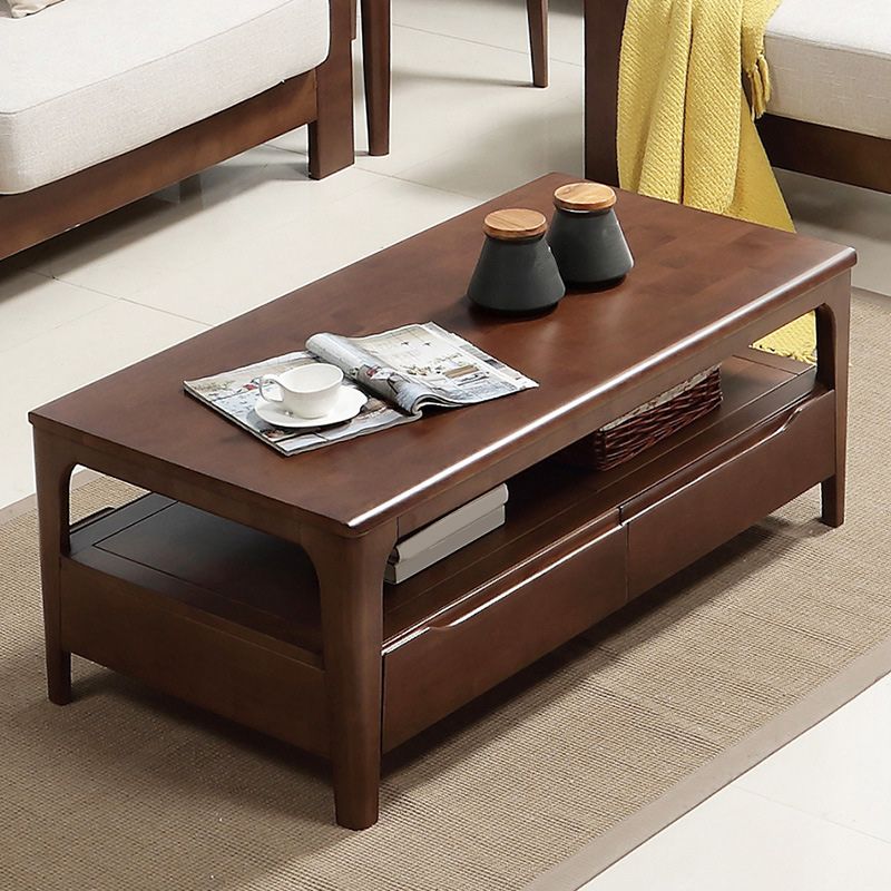 Nordic Solid Wood Coffee Table 4-Drawer 1-Shelf Cocktail Table
