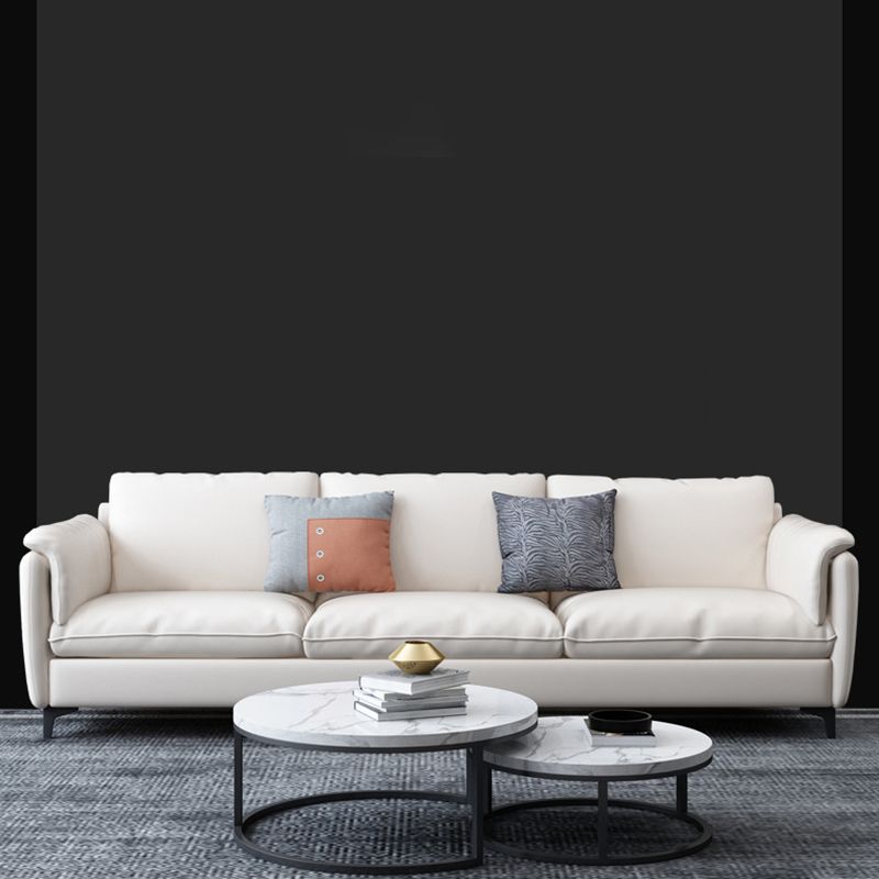 White Leather Pillow Back Sofa Contemporary Pillow Top Arm Sofa